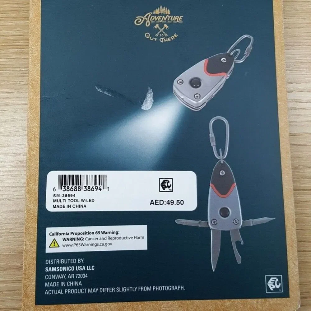 Adventure Mens Keychain 7 in 1 Multi Tool & Led Flashlight